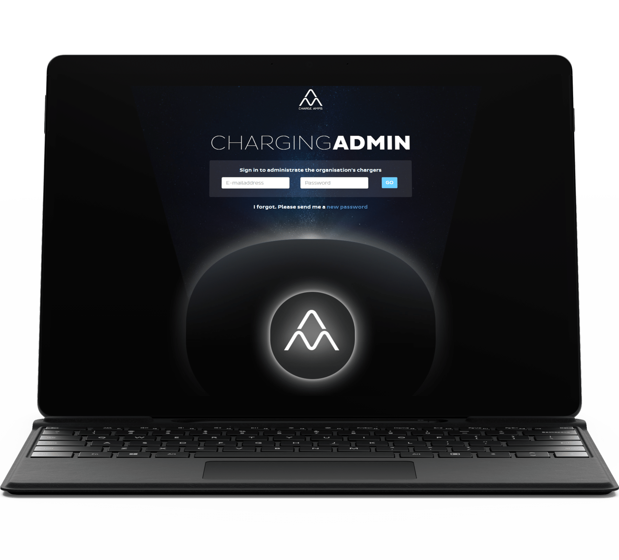 Laptop showing login to Charge Amps cloud