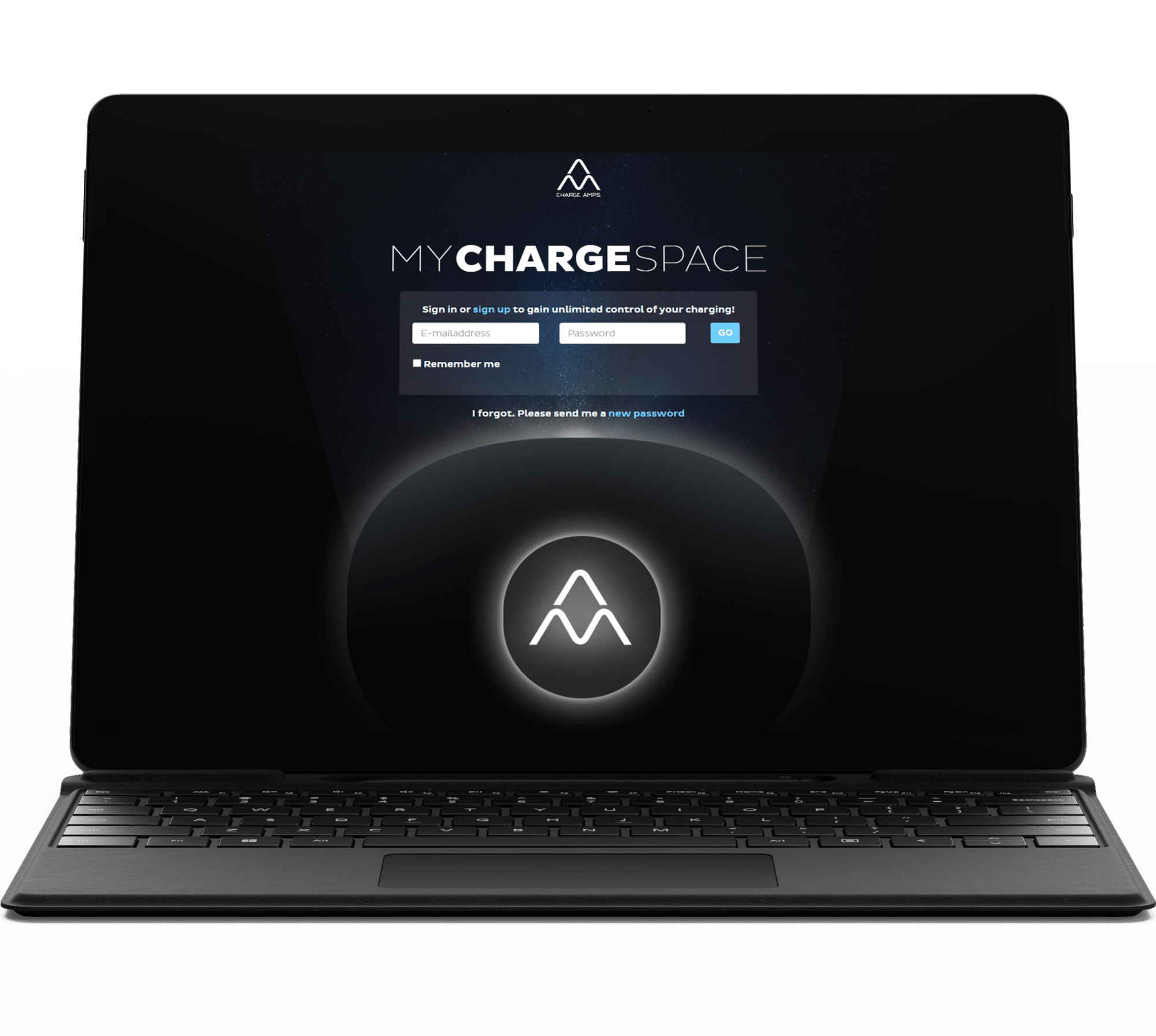 Laptop showing login to Charge Amps cloud
