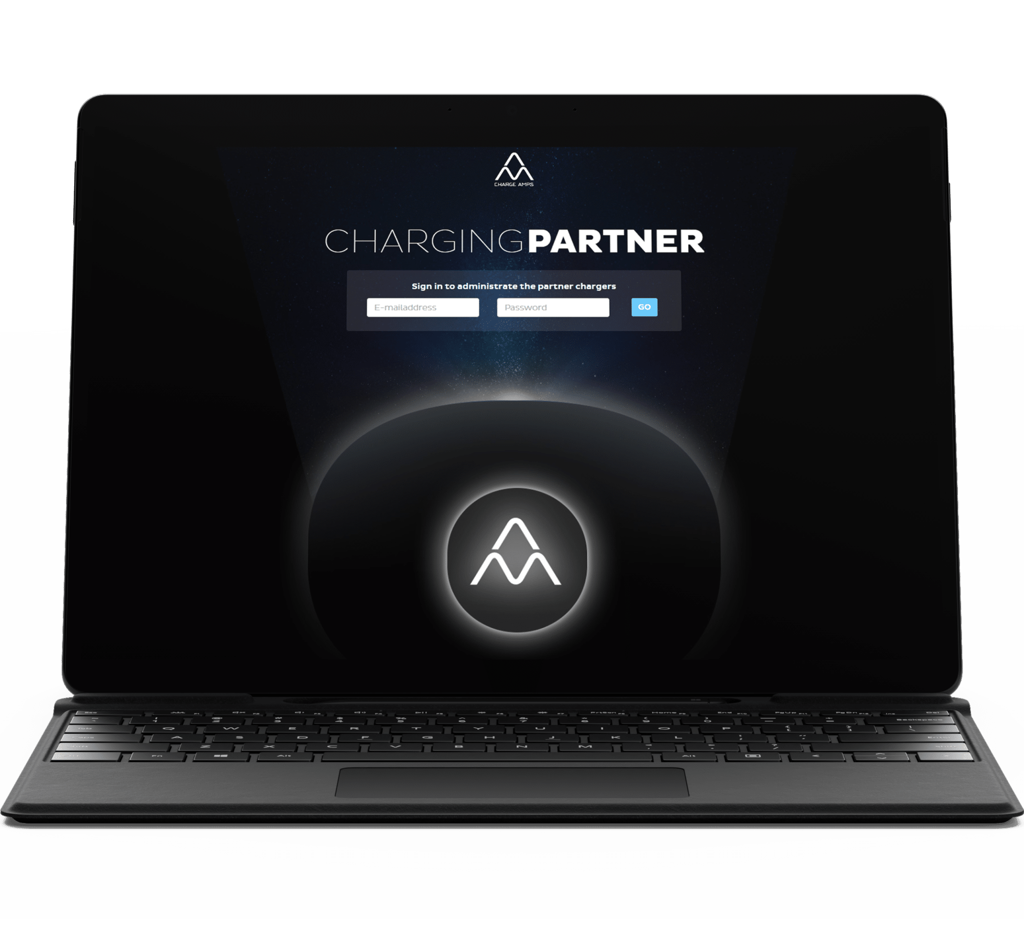 Laptop showing login to Charge Amps cloud